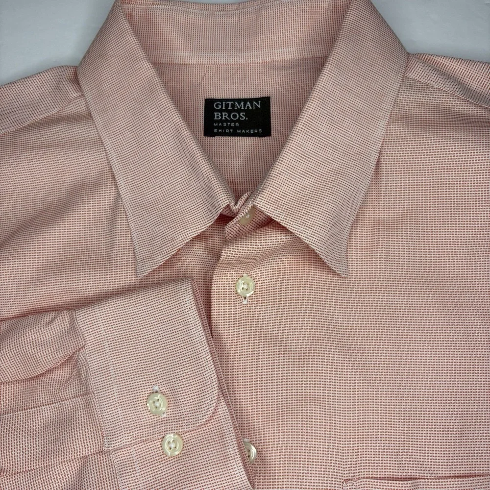 Gitman Bros Men's 2XL Pink 100% Cotton Check Button Down Long Sleeve Dress Shirt